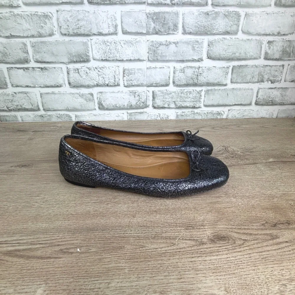 Tory Burch Shoes Laila Driver Ballet Flat Royal Blue Crinkle Leather 9 m